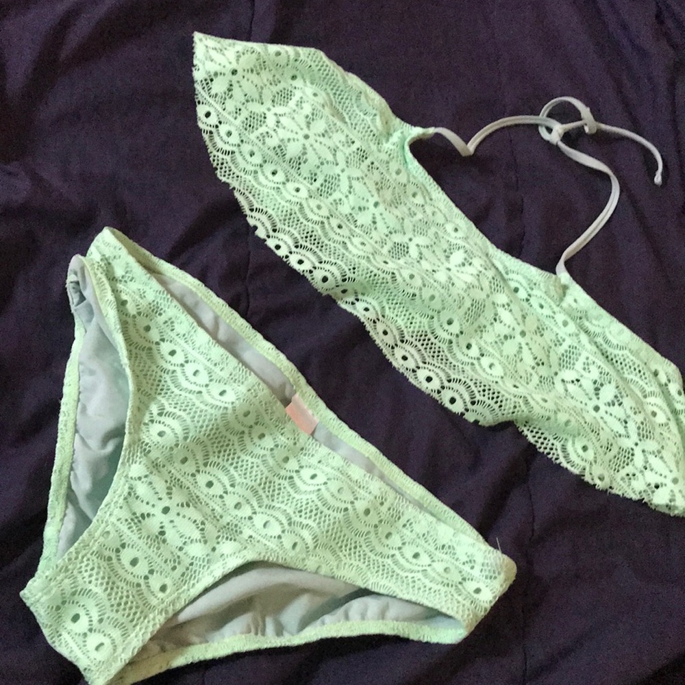 mint green two piece swimsuit